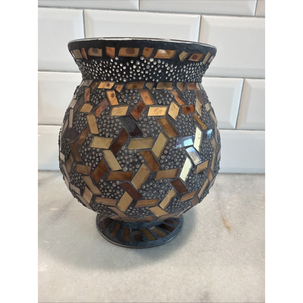 Home Interiors? mosaic candle Holder Golds/browns GORGEOUS OLA001